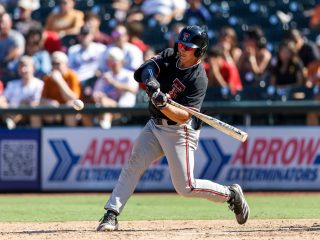 Logan Hughes (10) Texas Tech Red Raiders vs Texas Longhorns in a fall college baseball game at Dell Diamond in Round Rock, Texas on Saturday, September 27, 2025 (Photo by Eddie Kelly / ProLook Photos)